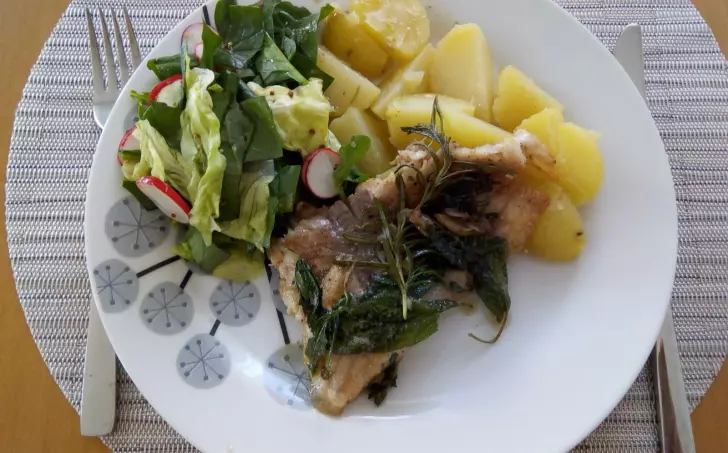 Kapr na bylinkách s míchaným salátkem