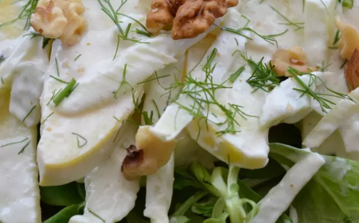 Fenyklový salát s dresinkem z kozího sýra