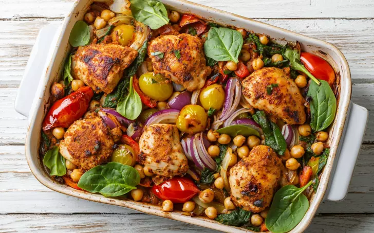 Kuřecí s pečenou zeleninou a cizrnou